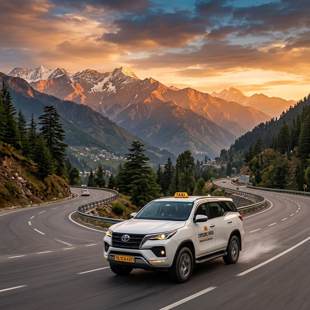 Premium white SUV taxi driving